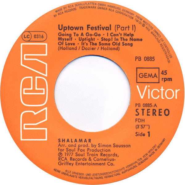 Shalamar : Uptown Festival Part I & Part II (7", Single)