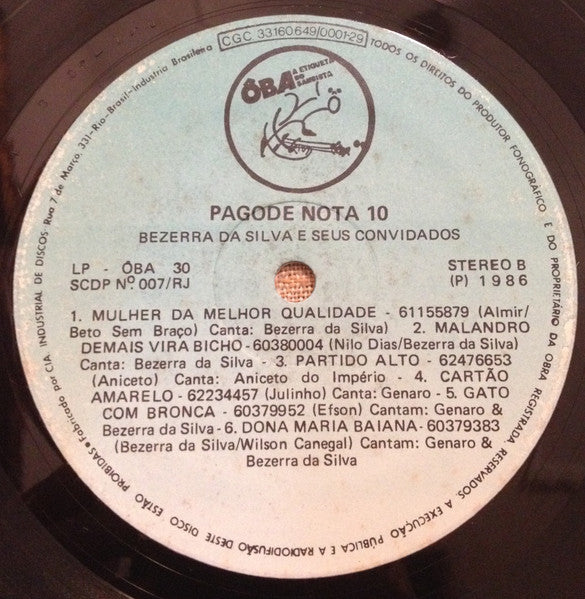 Bezerra Da Silva - Bezerra Da Silva E Seus Convidados: Pagode Nota 10 (LP, Comp)
