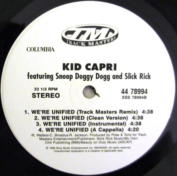 Kid Capri Featuring Snoop Dogg & Slick Rick : Unify (12")