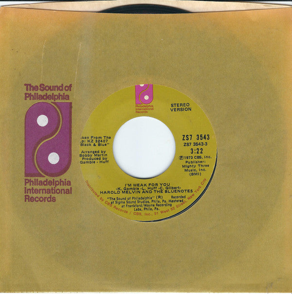 Harold Melvin And The Bluenotes* - I'm Weak For You (7", Styrene, Ter)