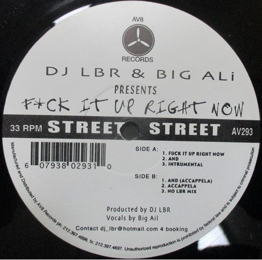 DJ LBR & Big Ali : Fuck It Up Right Now (12")