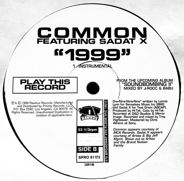 Common Featuring Sadat X : "1999" (12", Promo)