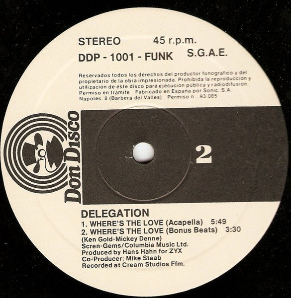 Delegation - Where's The Love (We Used To Know) (12")