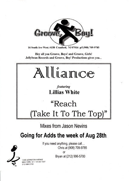 Jason Nevins Presents The Alliance* Featuring Lillias White : Reach (Take It To The Top) (12")