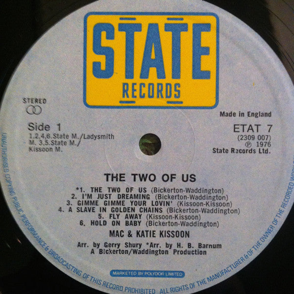 Mac And Katie Kissoon : The Two Of Us (LP, Album)