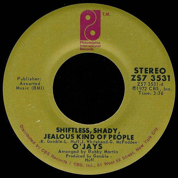 O'Jays* - Time To Get Down / Shiftless, Shady, Jealous Kind Of People (7", San)