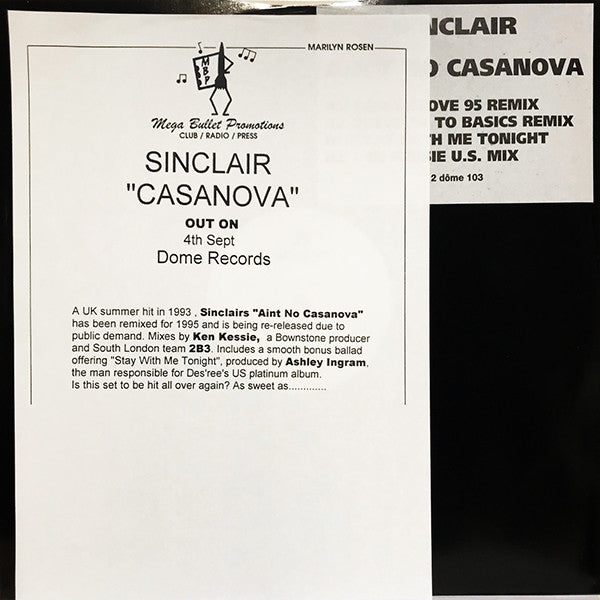 Sinclair - Ain't No Casanova (12", Promo, W/Lbl)