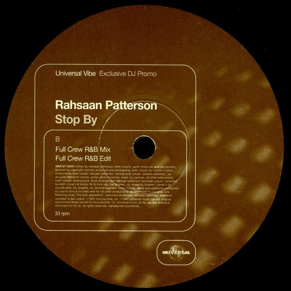 Rahsaan Patterson : Stop By (12", Promo)