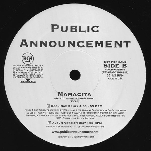 Public Announcement - Mamacita (The Exclusive Rock Box Remix) (12", Promo)