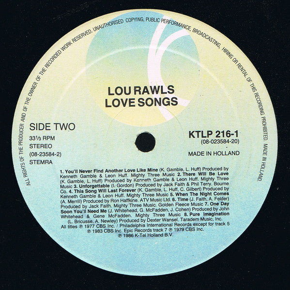 Lou Rawls : Love Songs (LP, Comp, RE)
