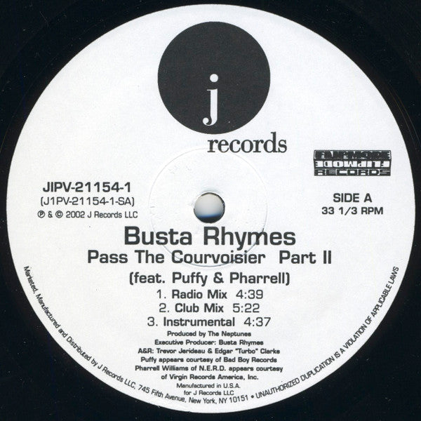 Busta Rhymes Featuring P. Diddy And Pharrell Williams : Pass The Courvoisier Part II (12", Single, Promo)
