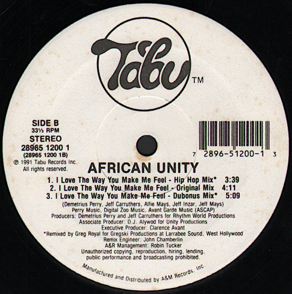 African Unity - I Love The Way You Make Me Feel (12", Single)