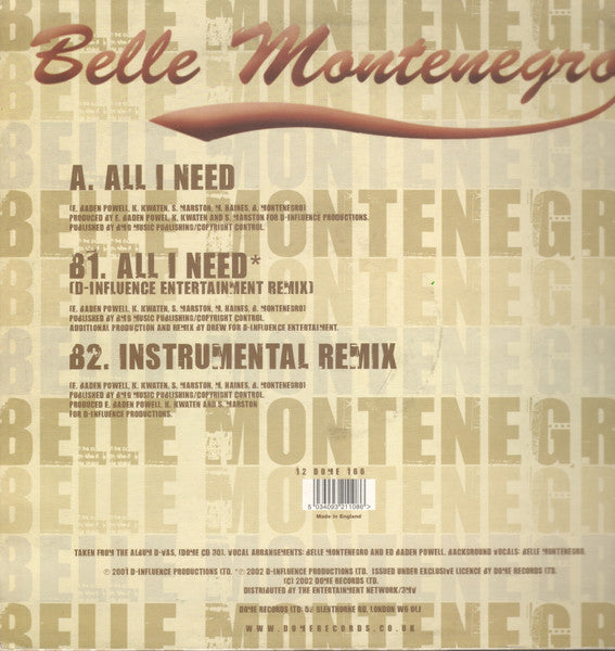 D'Influence / D-Vas Featuring Belle Montenegro : All I Need (12")