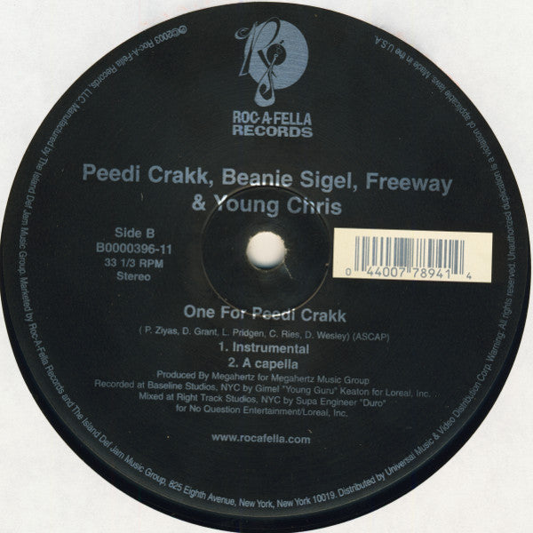 Peedi Crakk, Beanie Sigel, Freeway & Young Chris : One For Peedi Crakk (12")