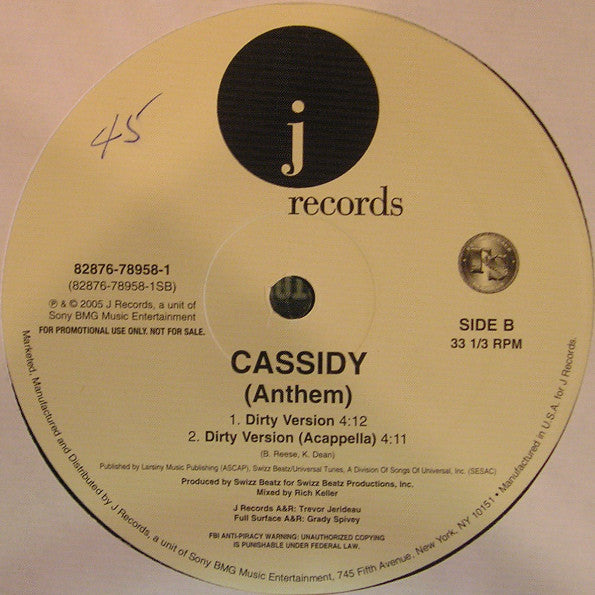 Cassidy - (Anthem) (12", Single, Promo)