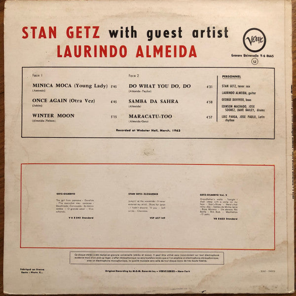 Stan Getz With Laurindo Almeida : Stan Getz With Guest Artist Laurindo Almeida (LP, Album, RE)