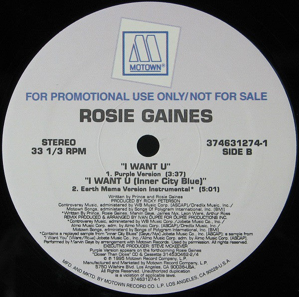 Rosie Gaines - I Want U (Inner City Blue) (12", Single, Promo)
