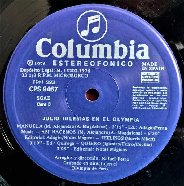 Julio Iglesias : En El Olympia (2xLP, Album, Gat)