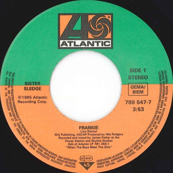 Sister Sledge : Frankie (7", Single)