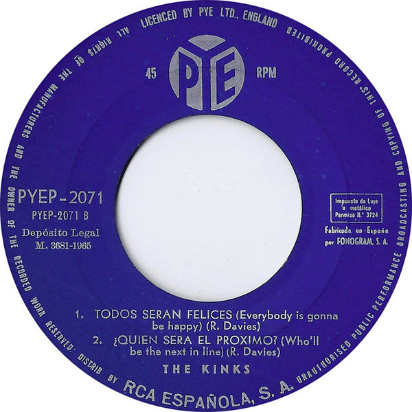 The Kinks - Cansado De Esperarte / Ven Ahora / Todos Serán Felices / ¿Quien Sera El Proximo? (7", EP, Bla)
