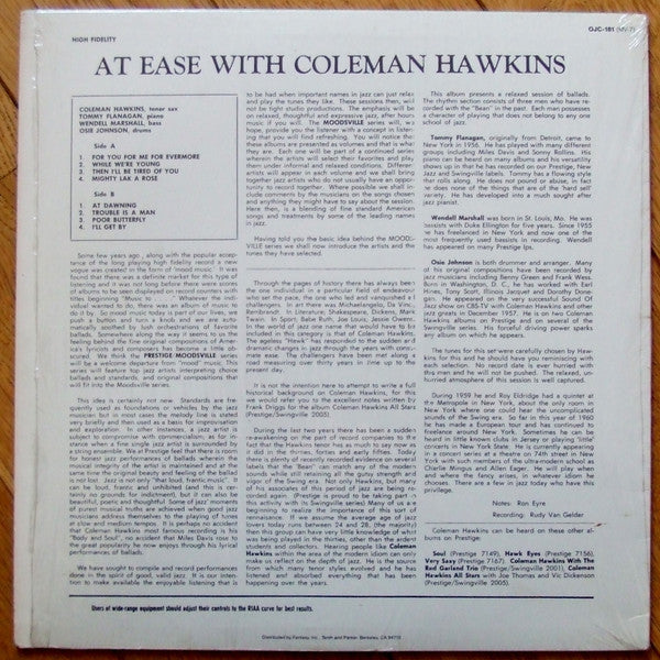 Coleman Hawkins : At Ease With Coleman Hawkins (LP, Album, RE)