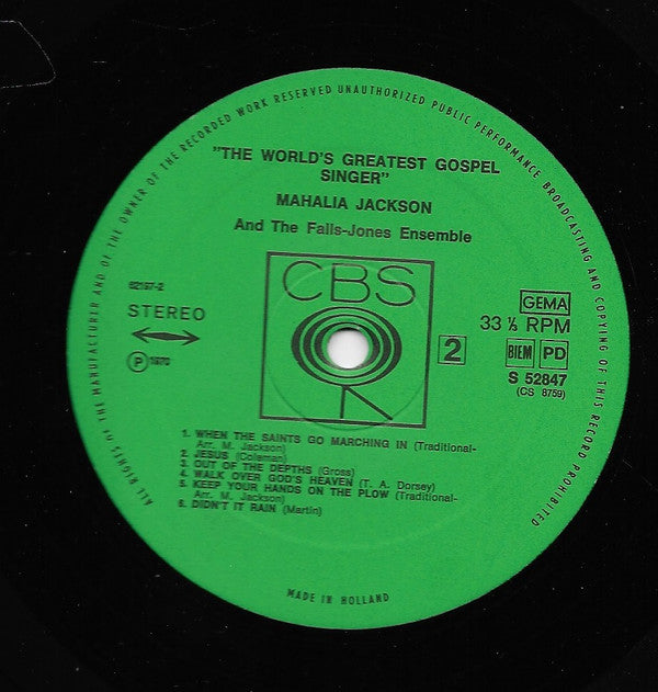 Mahalia Jackson, The Falls-Jones Ensemble - The World's Greatest Gospel Singer (LP, Album, RE)