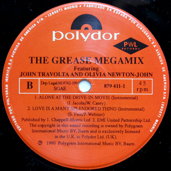 John Travolta & Olivia Newton-John - The Grease Megamix (12", Maxi, P/Mixed)