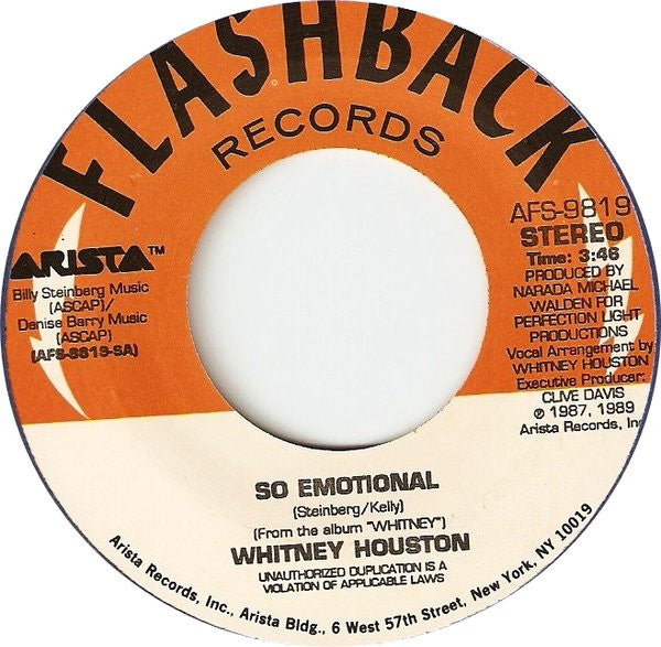 Whitney Houston : So Emotional / For The Love Of You (7", RE)