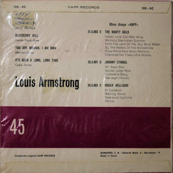 Louis Armstrong : Hello, Dolly! / Blueberry Hill / You Are Woman, I Am Man / It's Been A Long, Long Time (7", EP)