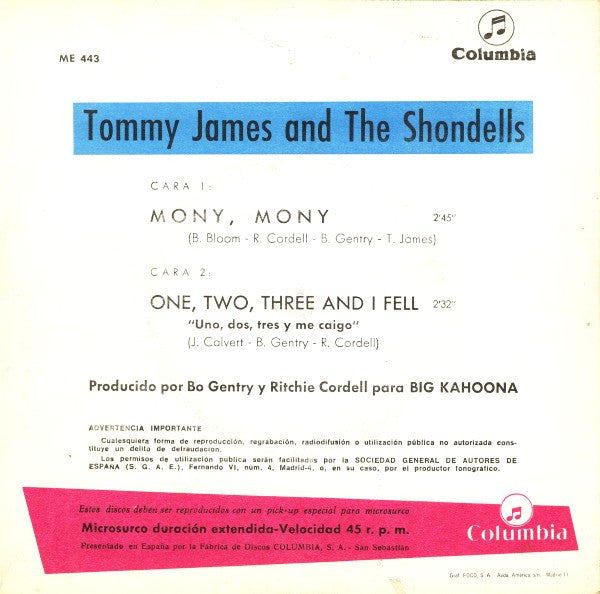 Tommy James And The Shondells* : Mony, Mony (7", Single)