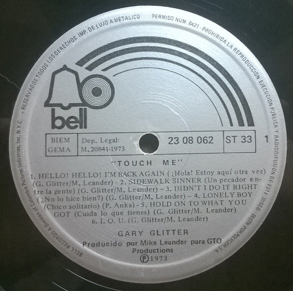 Gary Glitter : Touch Me (LP, Album, Gat)