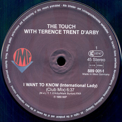 The Touch with Terence Trent D'Arby : I Want To Know (International Lady) (12", Maxi)