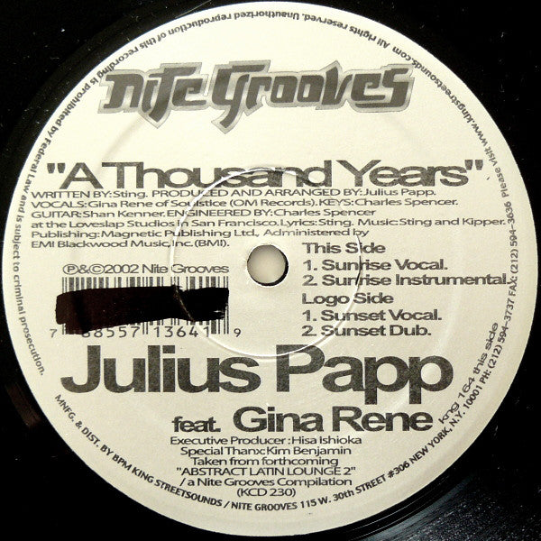Julius Papp Feat. Gina Rene : A Thousand Years (12")