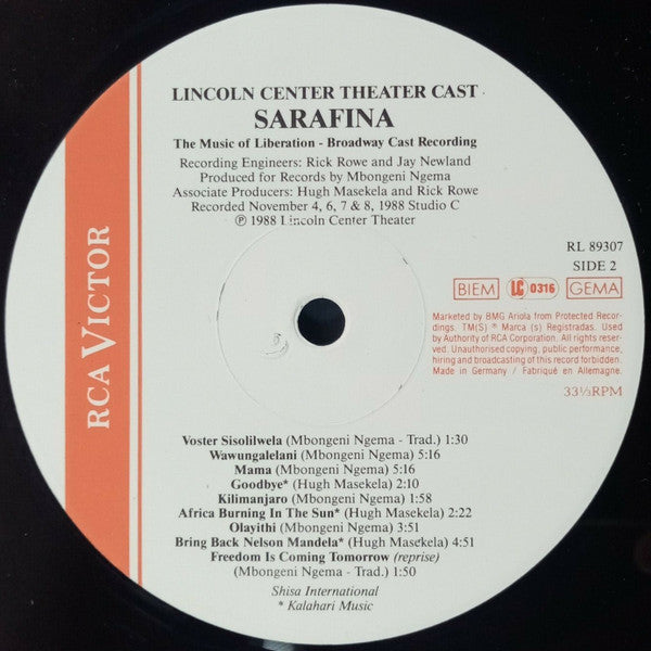 Various Conceived And Directed By Mbongeni Ngema - Sarafina! - The Music Of Liberation (LP, Album, Gat)