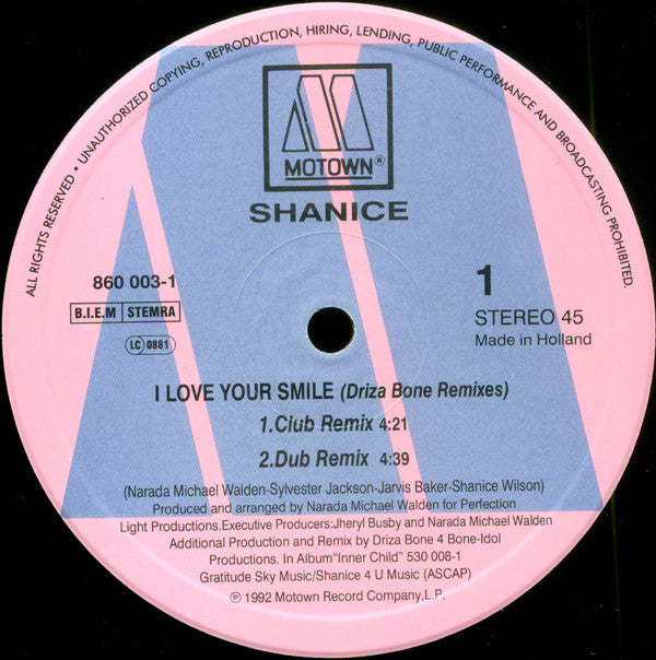 Shanice : I Love Your Smile (Driza Bone Remixes) (12", Maxi)