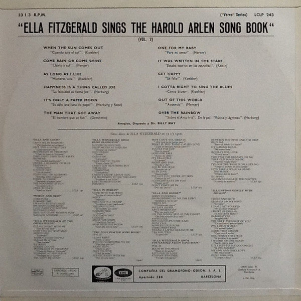 Ella Fitzgerald : Ella Fitzgerald Sings The Harold Arlen Song Book Vol. 2 (LP, Mono)