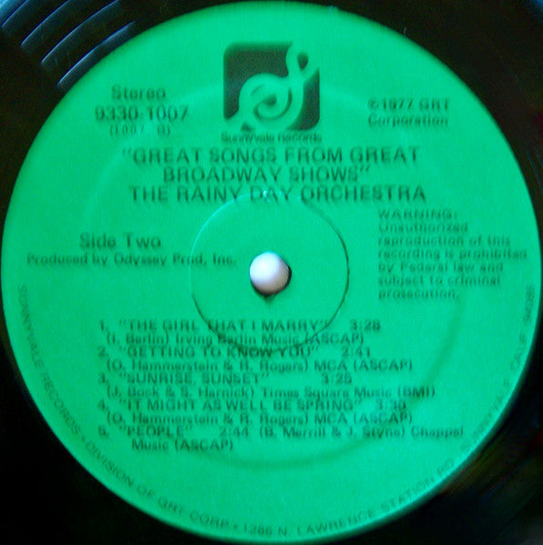 The Rainy Day Orchestra - Great Songs From Great Broadway Shows (LP)