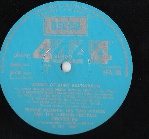 Ronnie Aldrich And His Two Pianos* With The London Festival Orchestra - The World Of Burt Bacharach (LP, Album)