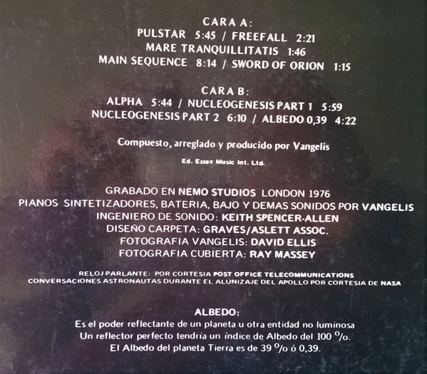 Vangelis - Albedo 0.39 (LP, Album, RE)