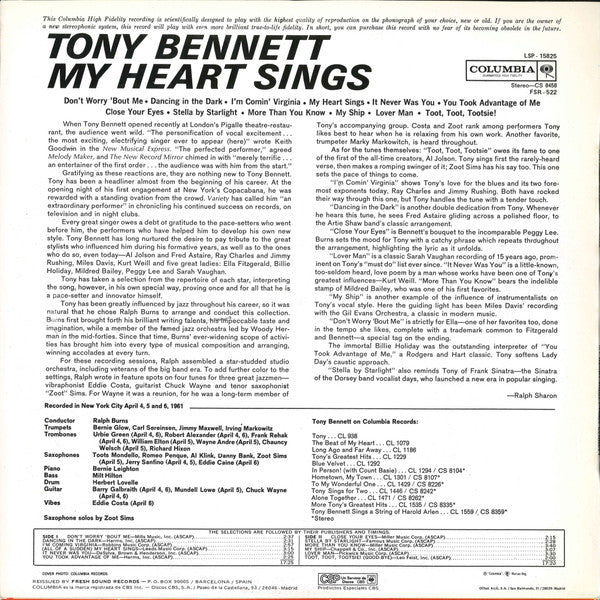 Tony Bennett : My Heart Sings (LP, Album, RE)