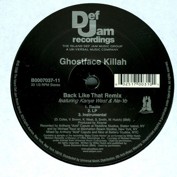 Ghostface Killah : Back Like That (Remix) (12")