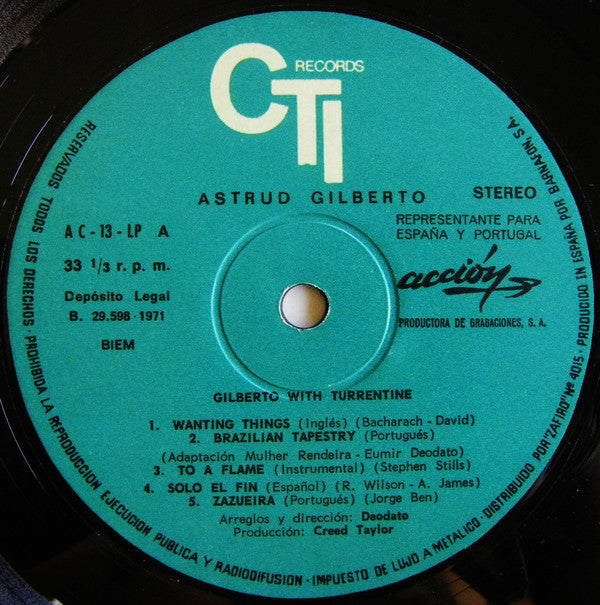 Astrud Gilberto With Stanley Turrentine : Gilberto With Turrentine (LP, Album, Club, RE)
