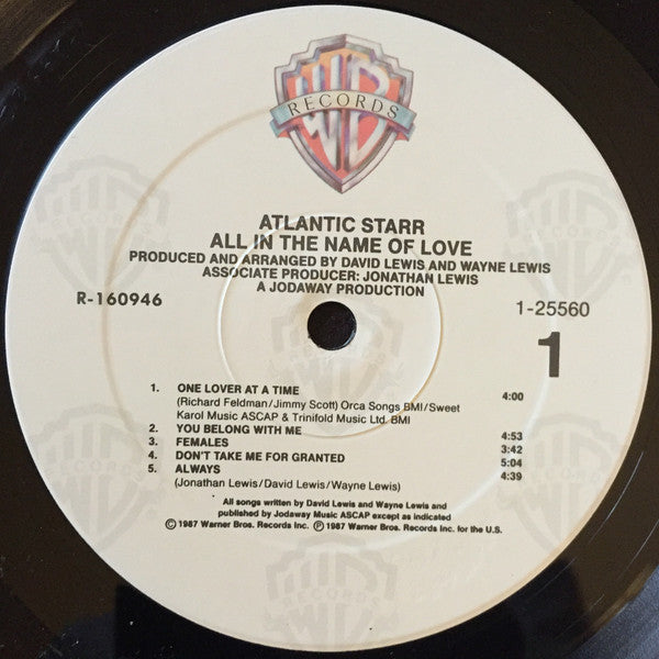 Atlantic Starr : All In The Name Of Love (LP, Album, Club)