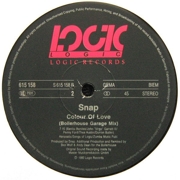 Snap! - Colour Of Love (Remix) (The Boilerhouse Mixes) (12", Maxi)