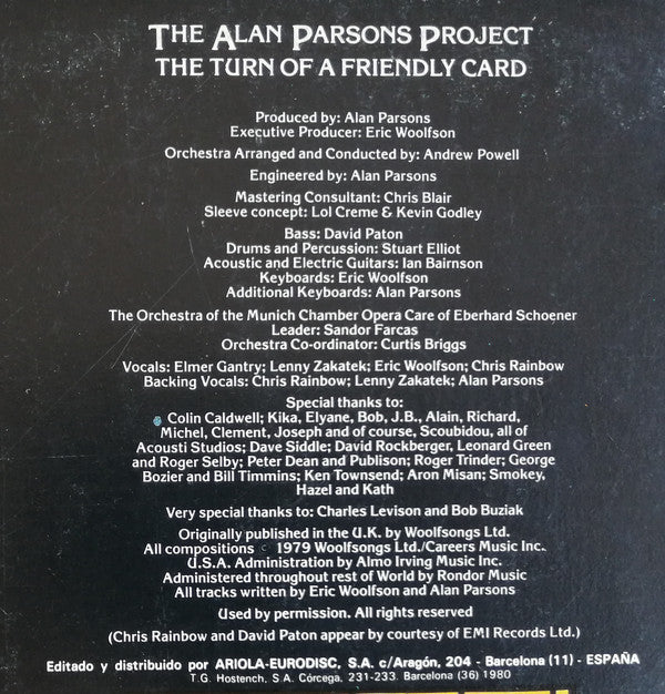The Alan Parsons Project : The Turn Of A Friendly Card (LP, Album)