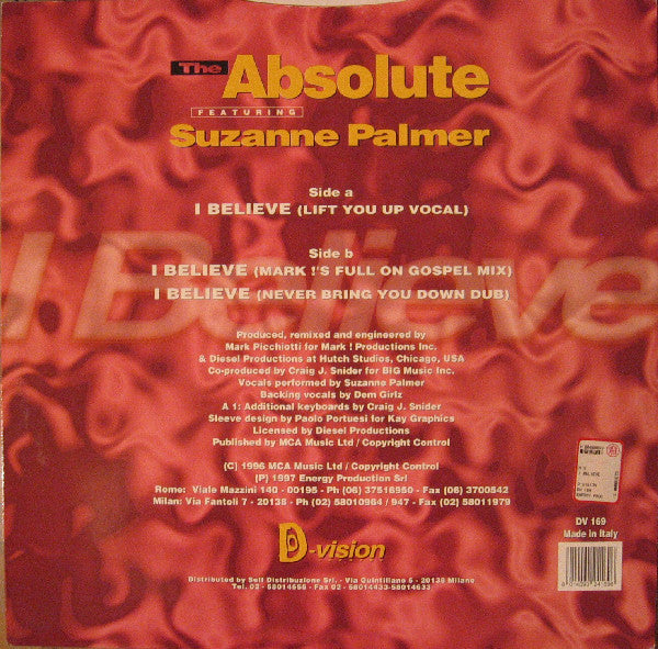 The Absolute Featuring Suzanne Palmer : I Believe (The Remixes By Mark Picchiotti) (12", Par)