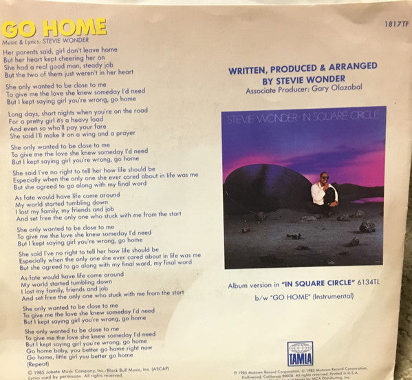 Stevie Wonder : Go Home (7", Single)