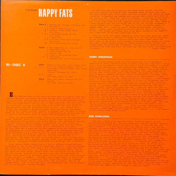 Fats Waller : Happy Fats (LP, Album)