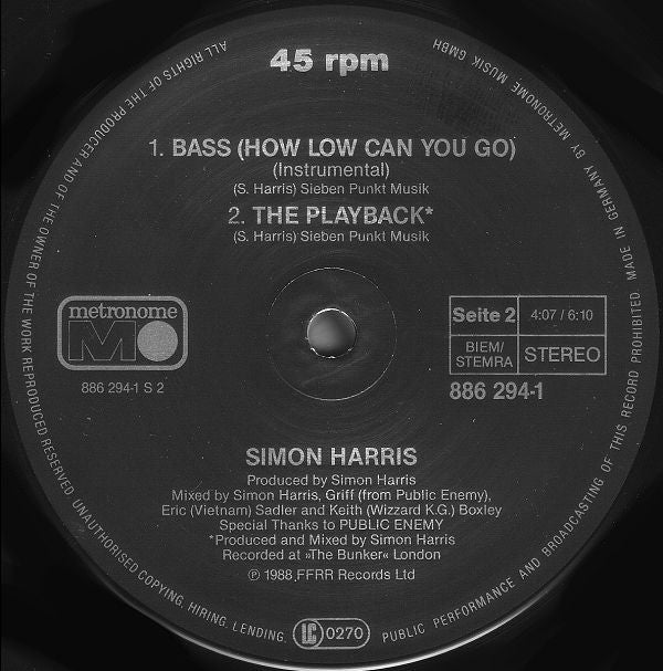 Simon Harris : Bass (How Low Can You Go) (12", Maxi)