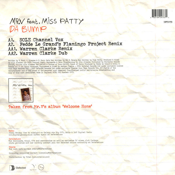Mr. V (4) Featuring Miss Patty : Da Bump (Part One) (12", Single)
